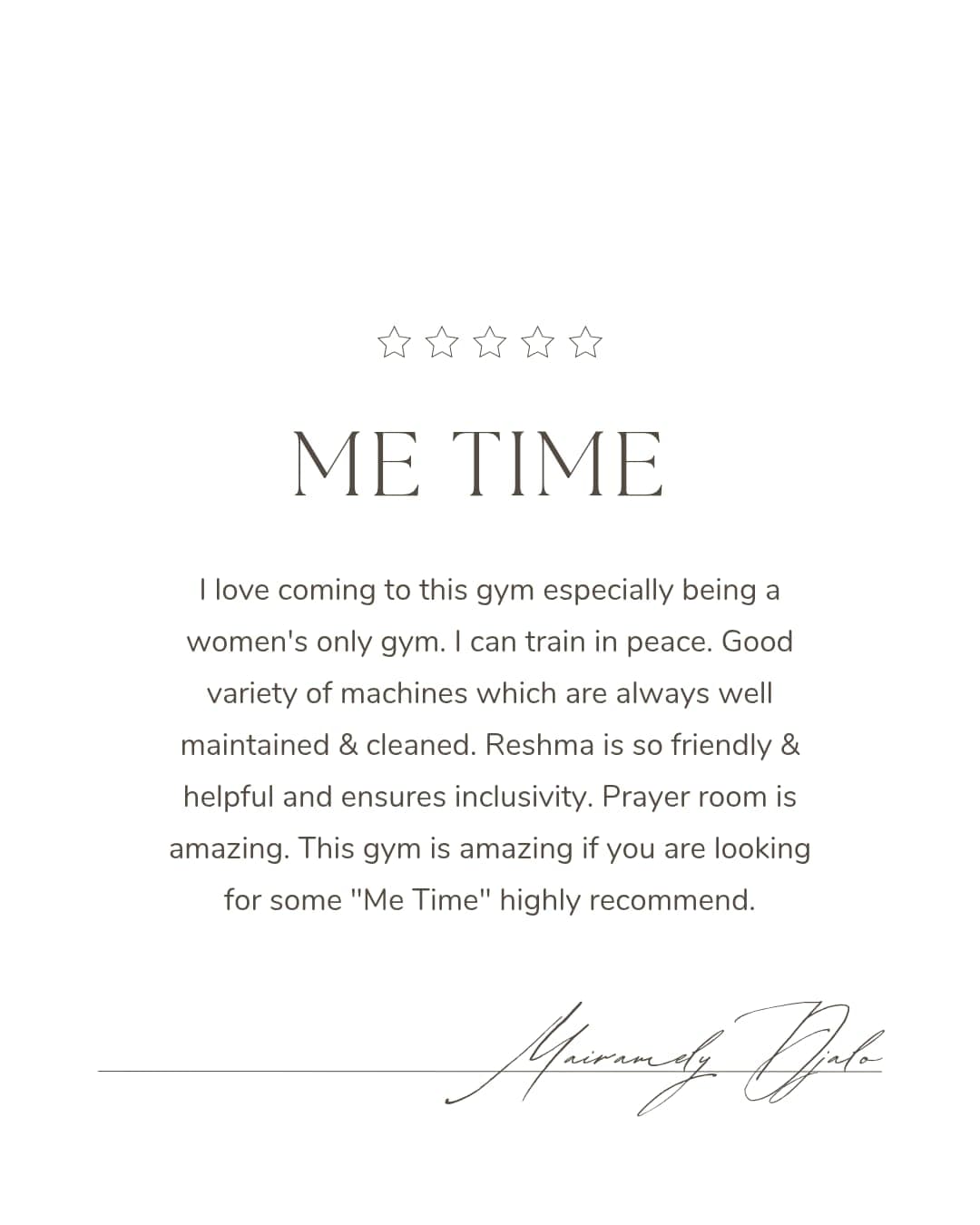 Testimonial from Mairamely Dialo - Me Time
